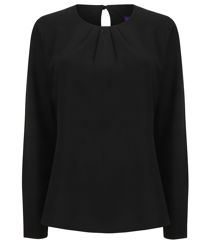 Henbury Ladies Pleat Front Long Sleeve Blouse - Customised Clothing
